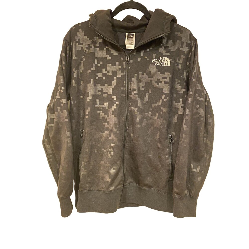 Men’s Black Medium NORTHFACE Pixel Camo Soft Shell Dry Vent Hoodie Pullover